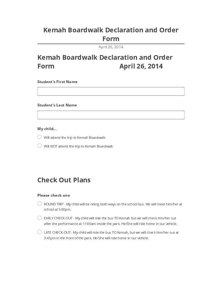 Manage Kemah Boardwalk Declaration and Order Form
