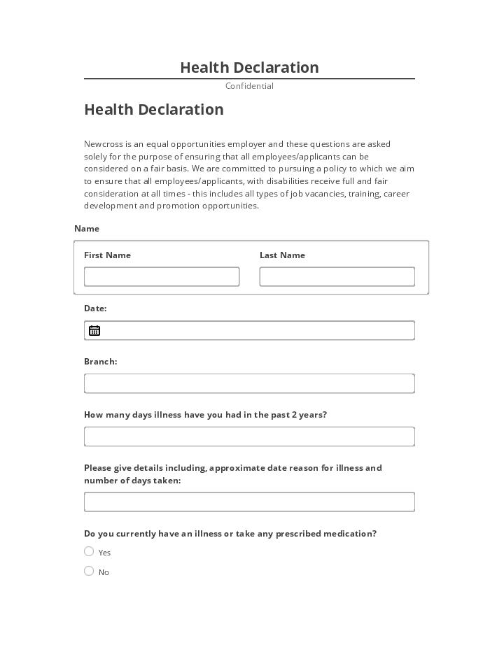 Arrange Health Declaration in Netsuite
