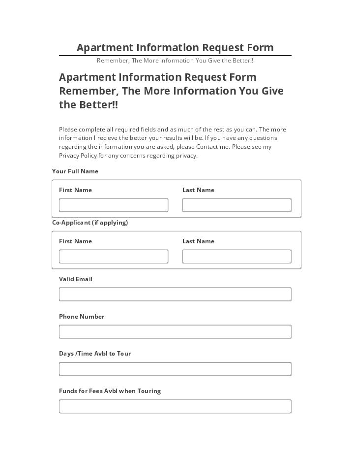 Export Apartment Information Request Form to Microsoft Dynamics