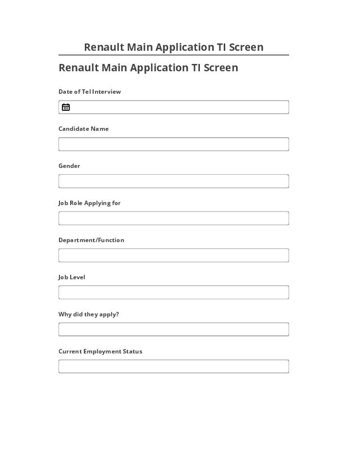 Automate Renault Main Application TI Screen in Salesforce