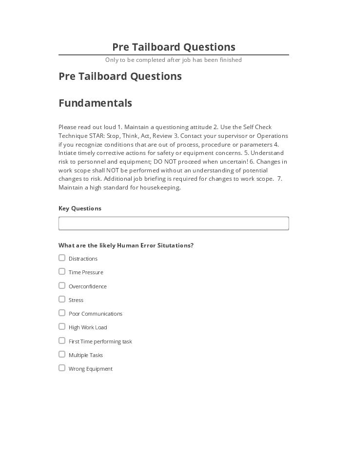 Archive Pre Tailboard Questions to Salesforce
