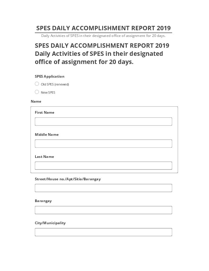 Pre-fill SPES DAILY ACCOMPLISHMENT REPORT 2019