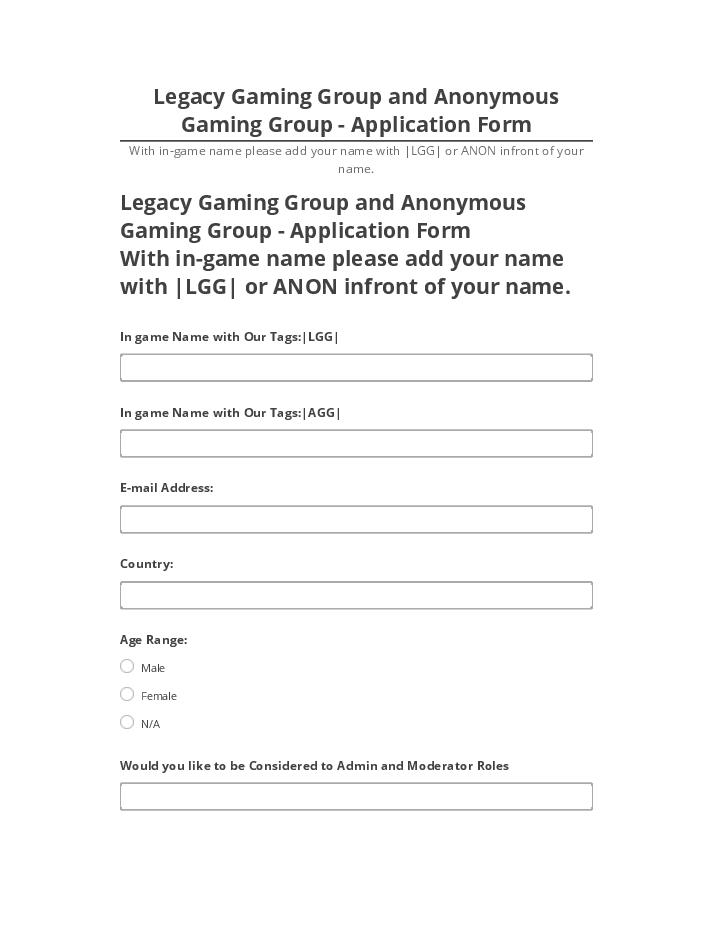 Archive Legacy Gaming Group and Anonymous Gaming Group - Application Form to Microsoft Dynamics