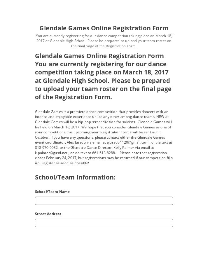 Update Glendale Games Online Registration Form from Netsuite