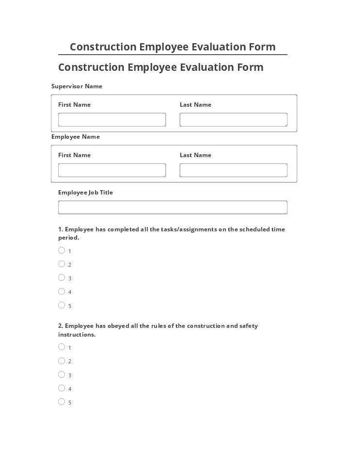 Export Construction Employee Evaluation Form to Salesforce