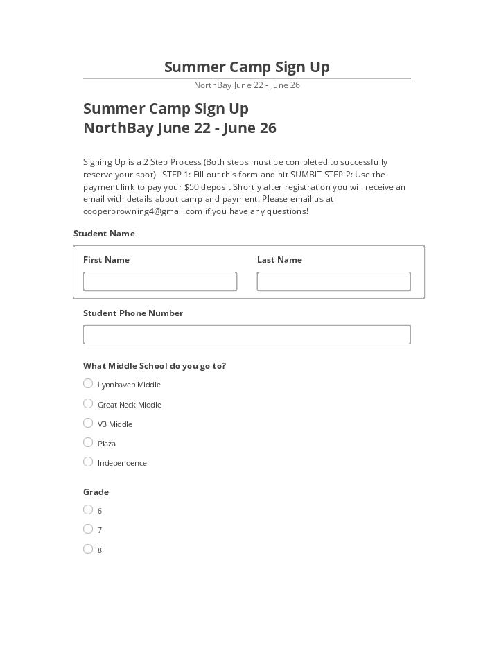 Update Summer Camp Sign Up