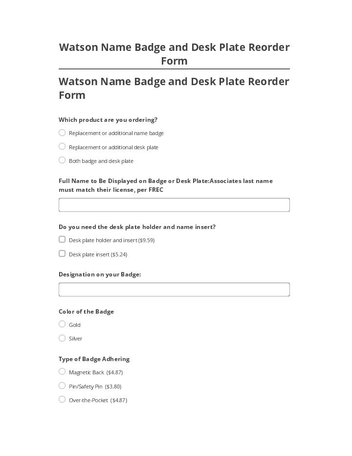 Archive Watson Name Badge and Desk Plate Reorder Form