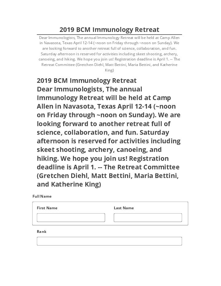 Arrange 2019 BCM Immunology Retreat in Netsuite