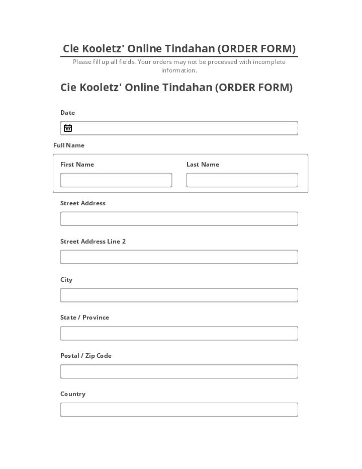 Export Cie Kooletz' Online Tindahan (ORDER FORM) to Netsuite