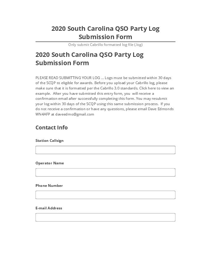 Pre-fill 2020 South Carolina QSO Party Log Submission Form from Salesforce