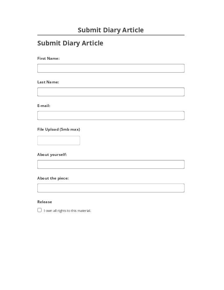 Pre-fill Submit Diary Article from Microsoft Dynamics