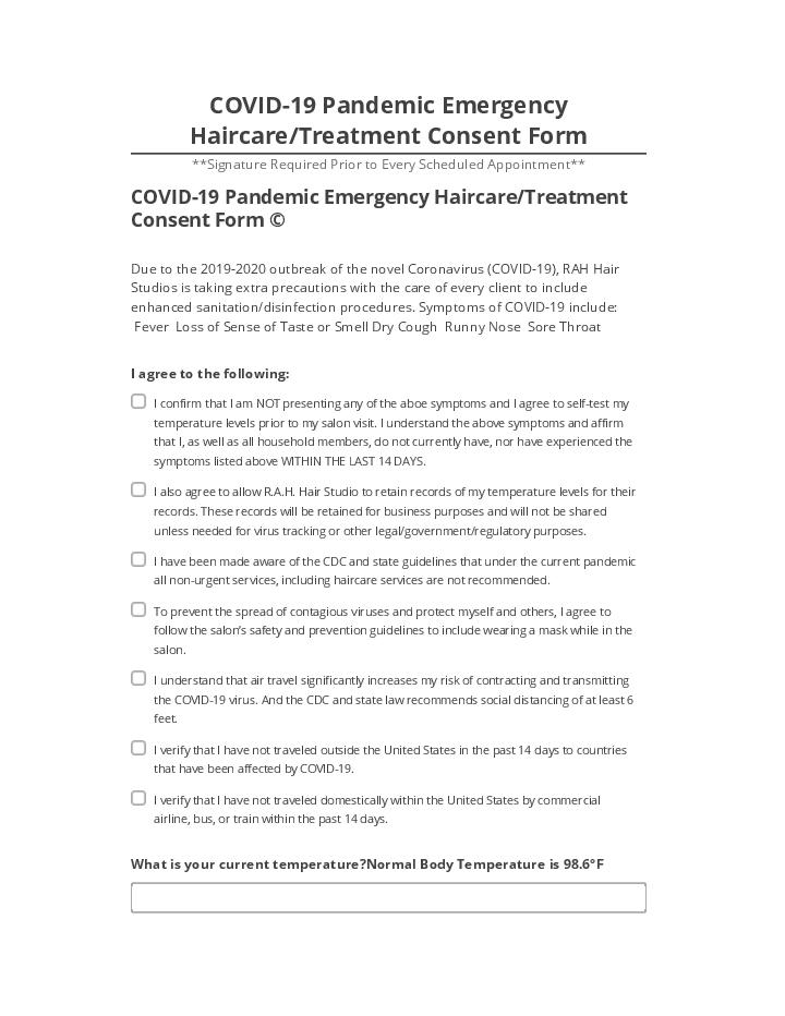 Arrange COVID-19 Pandemic Emergency Haircare/Treatment Consent Form in Salesforce