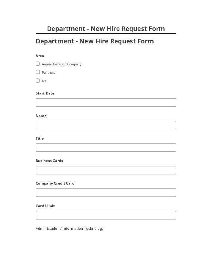 Arrange Department - New Hire Request Form in Salesforce