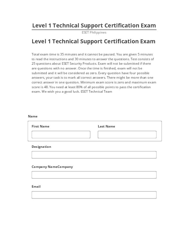 Export Level 1 Technical Support Certification Exam to Salesforce