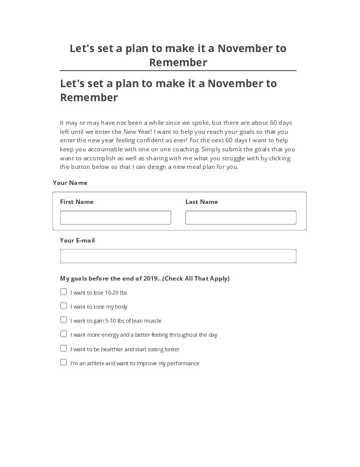 Pre-fill Let's set a plan to make it a November to Remember from Microsoft Dynamics