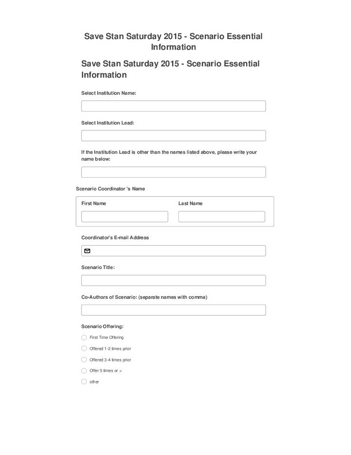 Arrange Save Stan Saturday 2015 - Scenario Essential Information