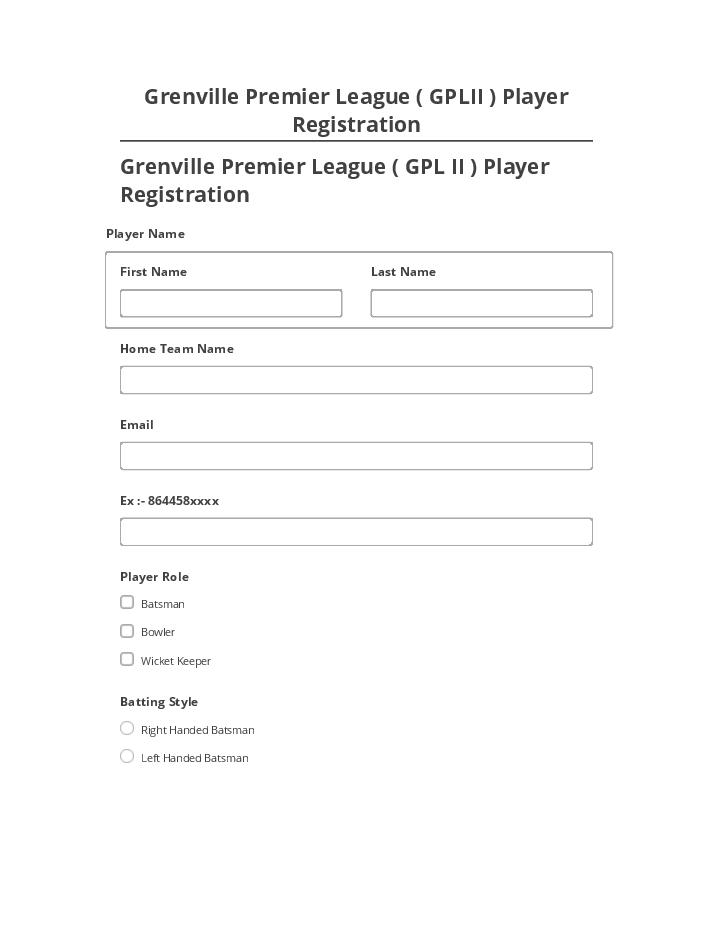 Arrange Grenville Premier League ( GPLII ) Player Registration in Salesforce