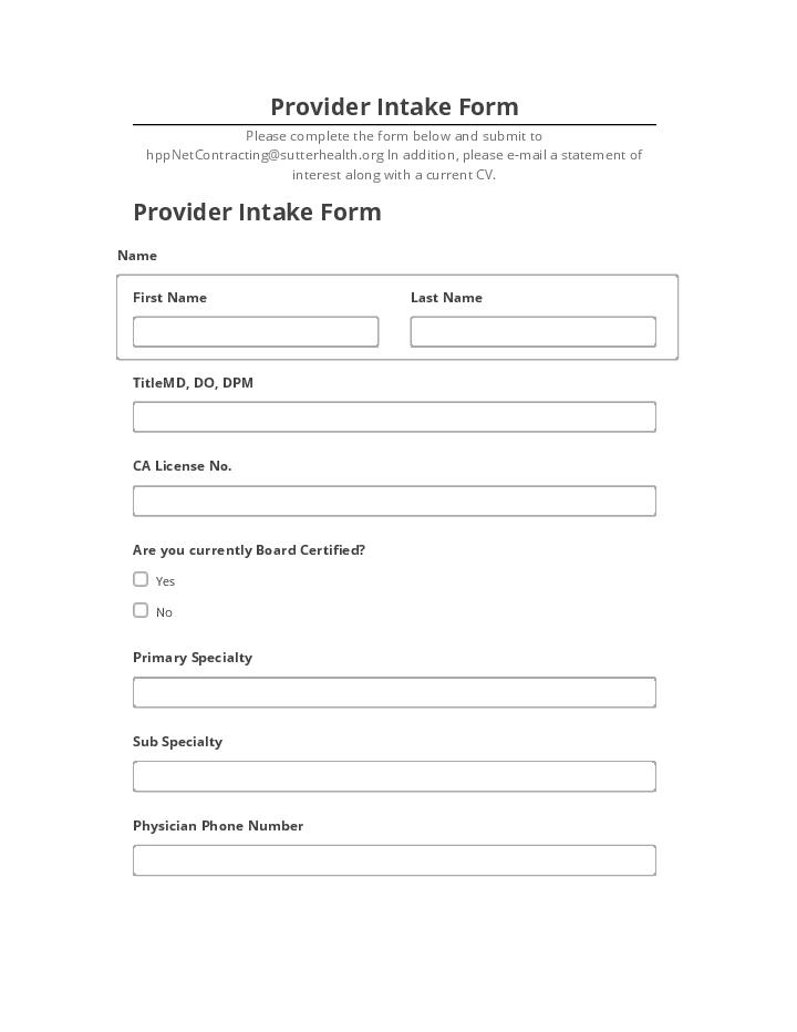 Arrange Provider Intake Form in Salesforce