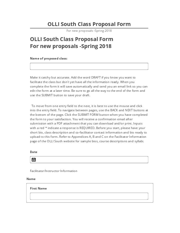 Synchronize OLLI South Class Proposal Form with Netsuite
