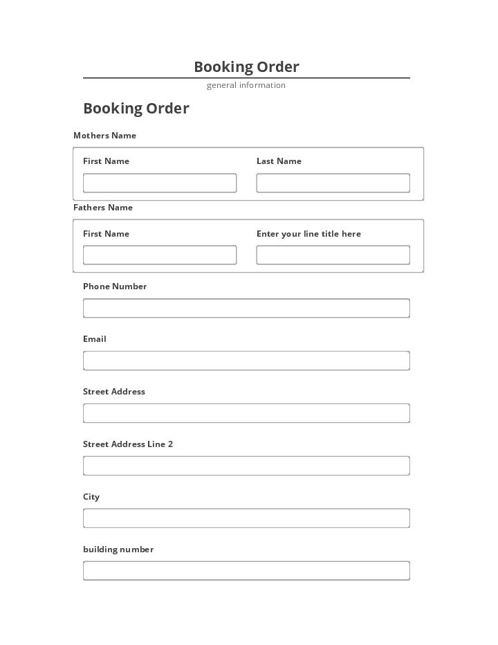 Pre-fill Booking Order