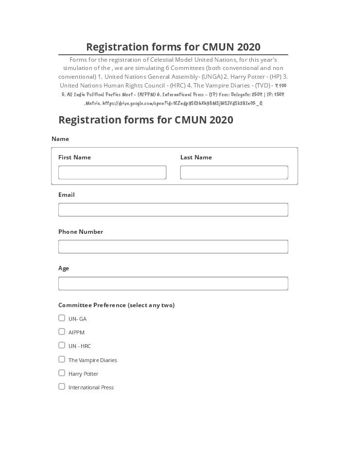 Arrange Registration forms for CMUN 2020 in Netsuite