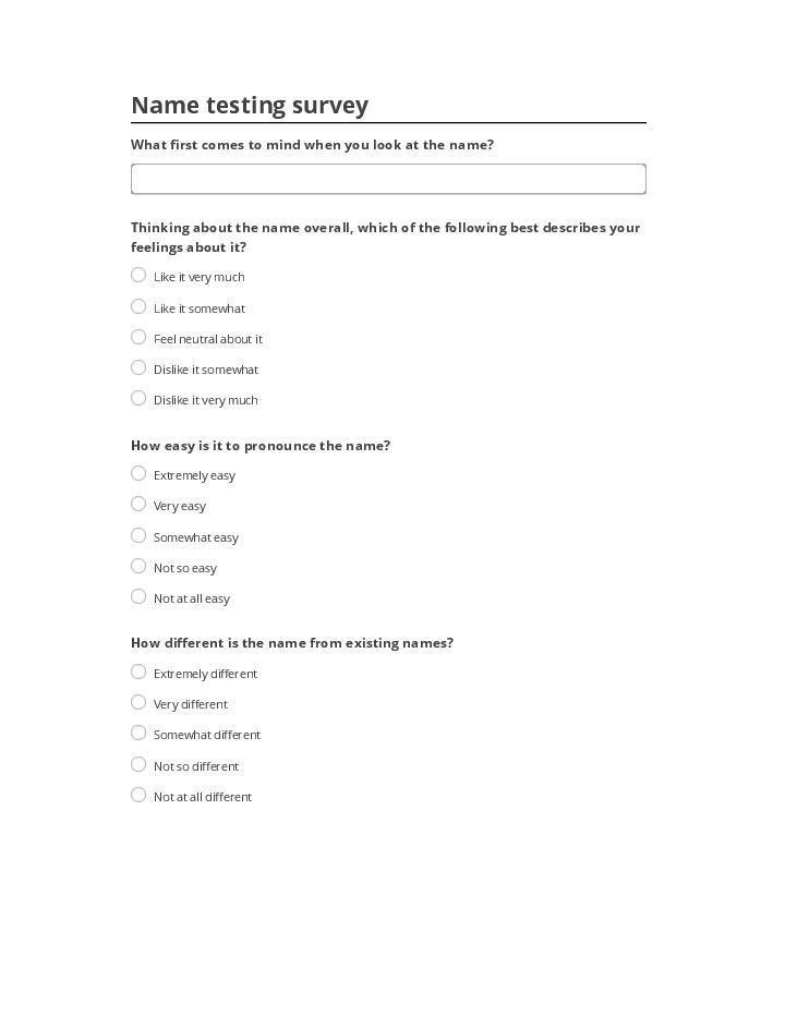 Integrate Name testing survey