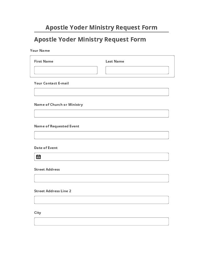 Arrange Apostle Yoder Ministry Request Form in Netsuite