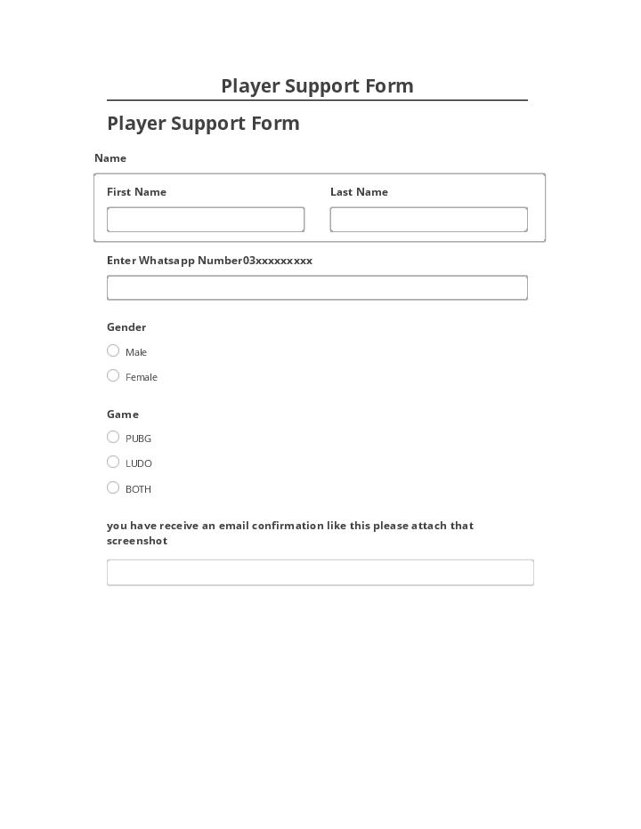 Arrange Player Support Form in Netsuite