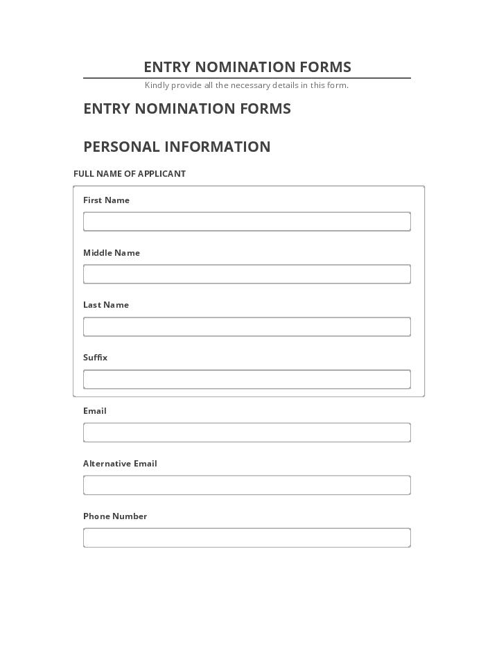 Manage ENTRY NOMINATION FORMS in Salesforce