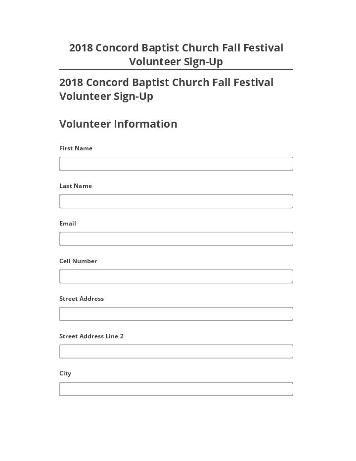 Arrange 2018 Concord Baptist Church Fall Festival Volunteer Sign-Up in Salesforce
