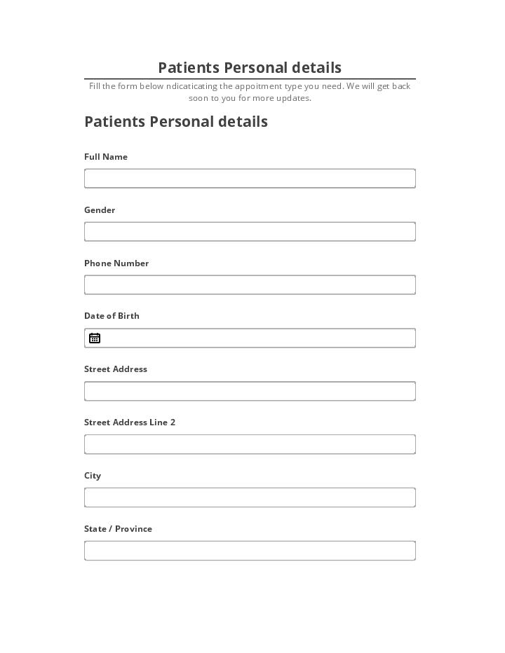 Arrange Patients Personal details
