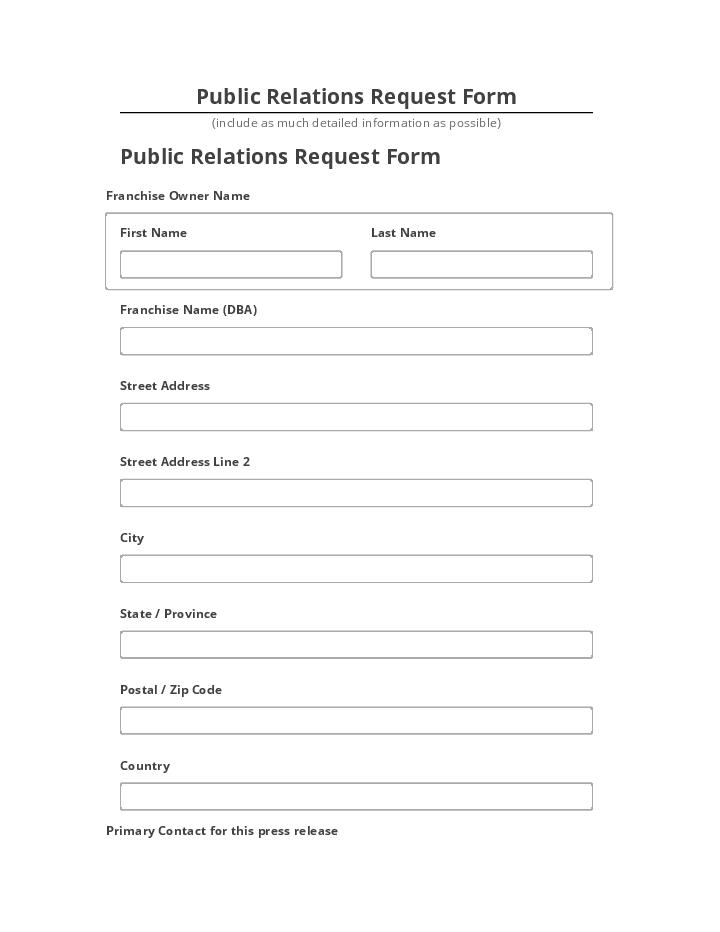 Manage Public Relations Request Form