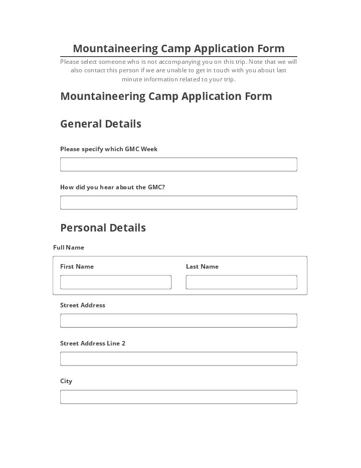 Pre-fill Mountaineering Camp Application Form from Netsuite