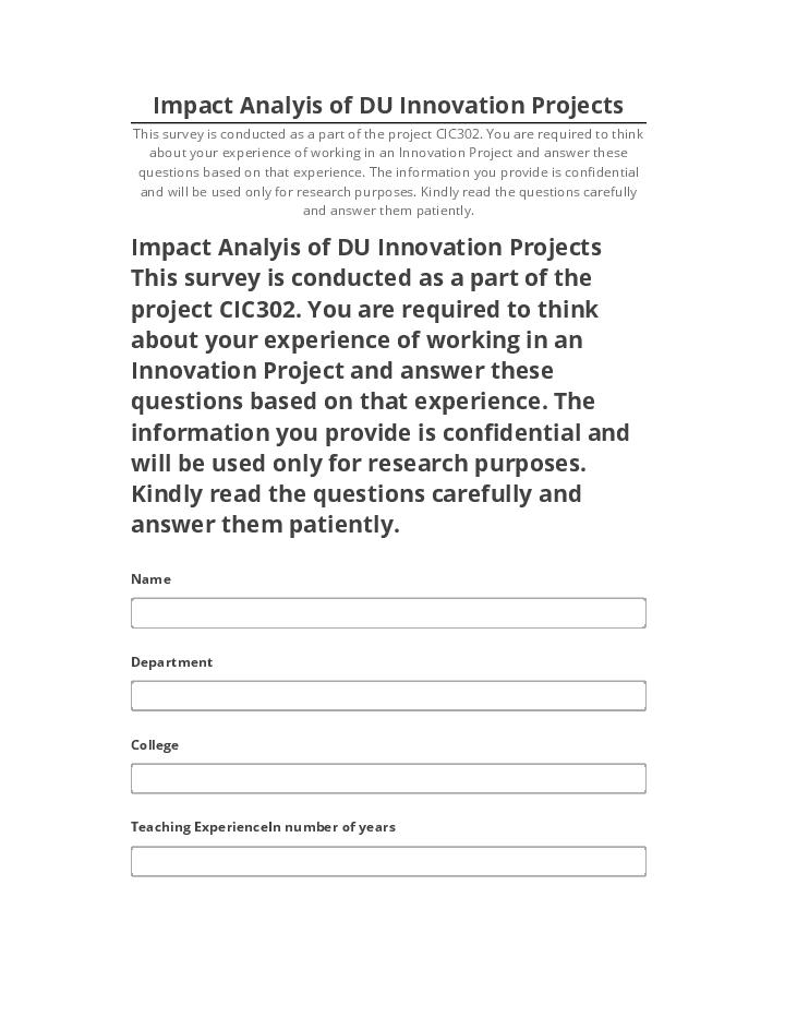 Incorporate Impact Analyis of DU Innovation Projects in Netsuite