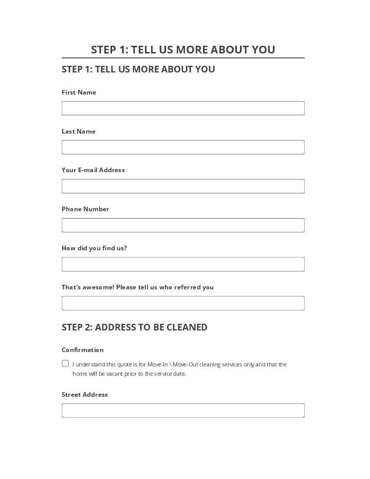 Arrange STEP 1: TELL US MORE ABOUT YOU in Salesforce