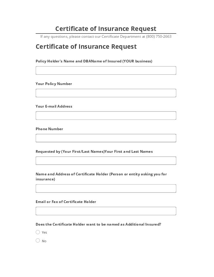 Integrate Certificate of Insurance Request