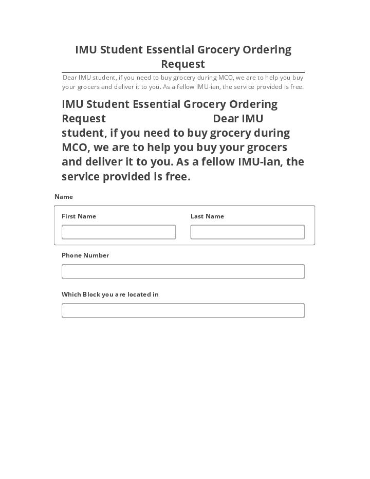Pre-fill IMU Student Essential Grocery Ordering Request from Netsuite