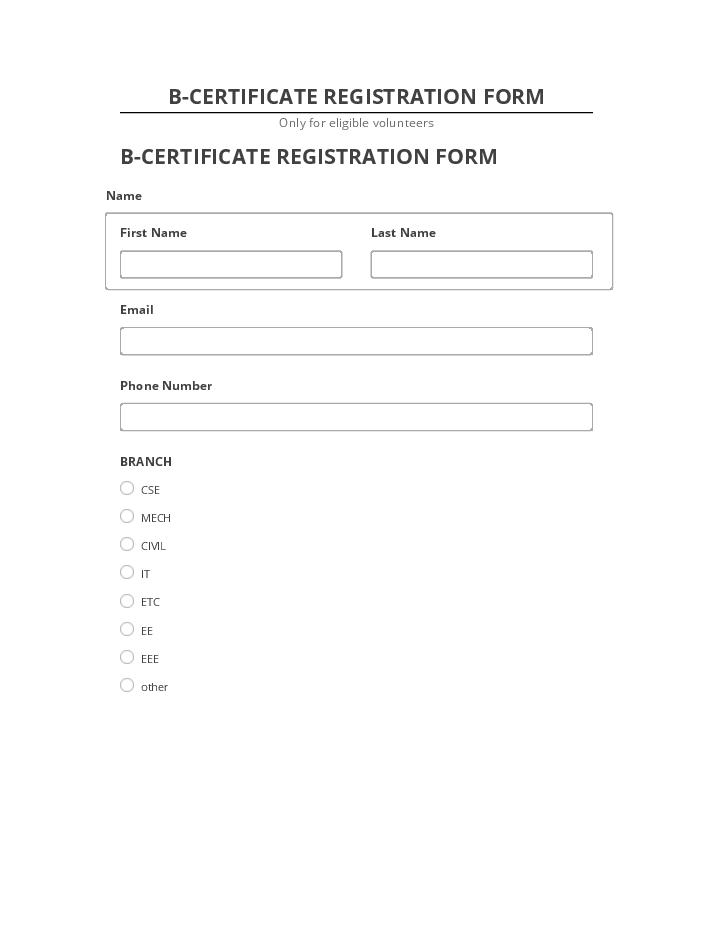 Export B-CERTIFICATE REGISTRATION FORM to Netsuite