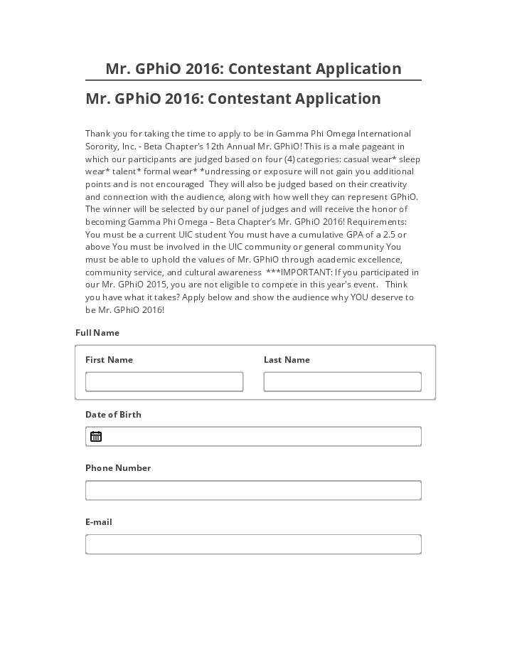 Manage Mr. GPhiO 2016: Contestant Application in Microsoft Dynamics