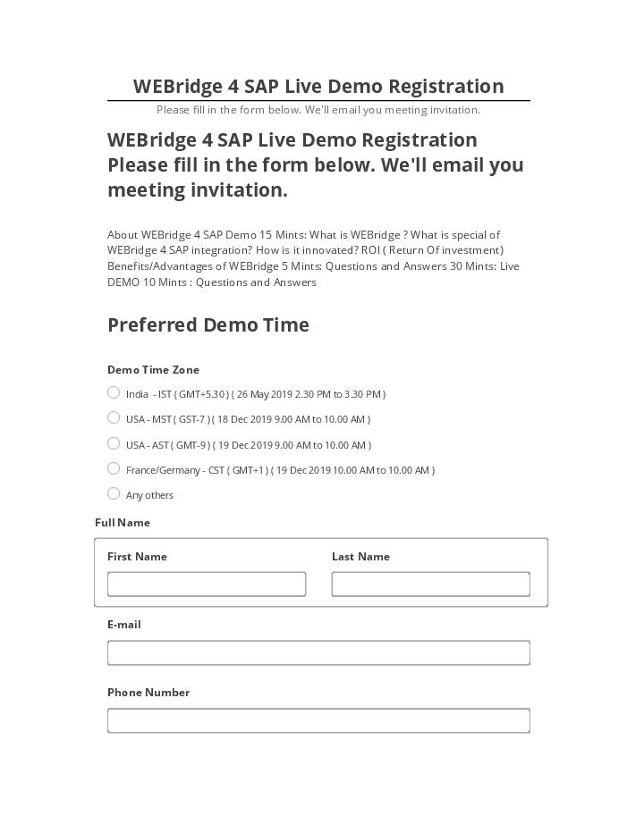 Export WEBridge 4 SAP Live Demo Registration to Netsuite