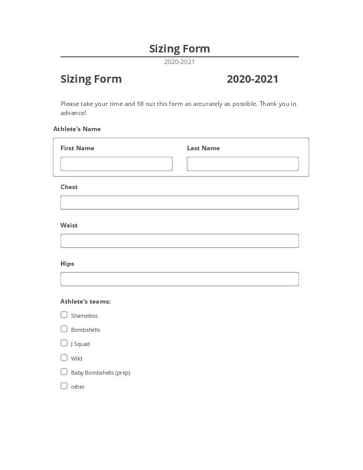 Export Sizing Form