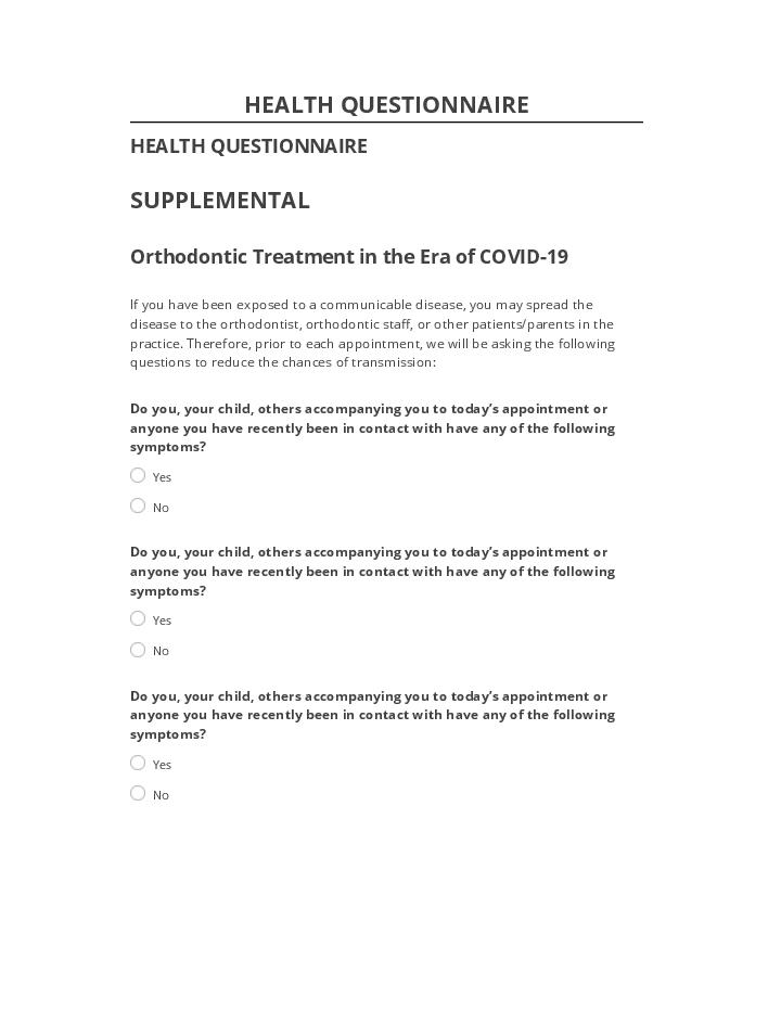 Update HEALTH QUESTIONNAIRE from Microsoft Dynamics