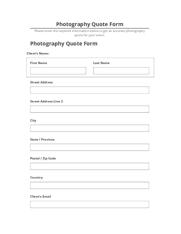 Update Photography Quote Form from Netsuite