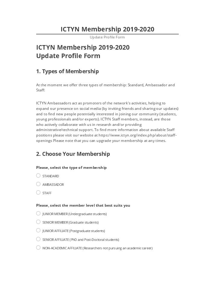 Arrange ICTYN Membership 2019-2020 in Salesforce
