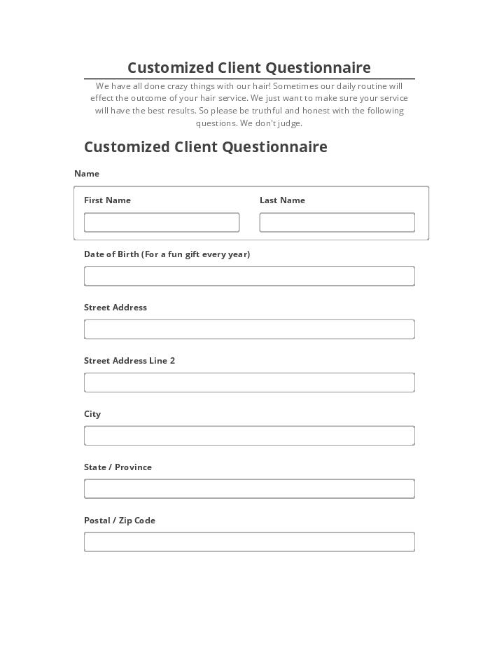 Integrate Customized Client Questionnaire