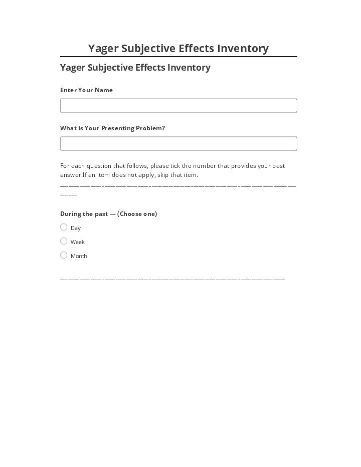 Arrange Yager Subjective Effects Inventory in Netsuite