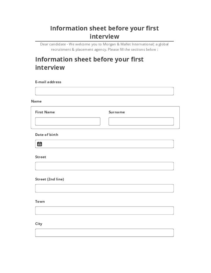 Update Information sheet before your first interview from Salesforce