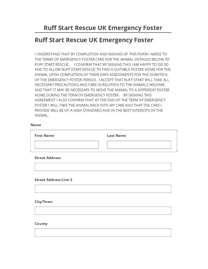 Arrange Ruff Start Rescue UK Emergency Foster in Netsuite