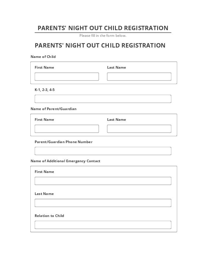 Pre-fill PARENTS' NIGHT OUT CHILD REGISTRATION from Netsuite