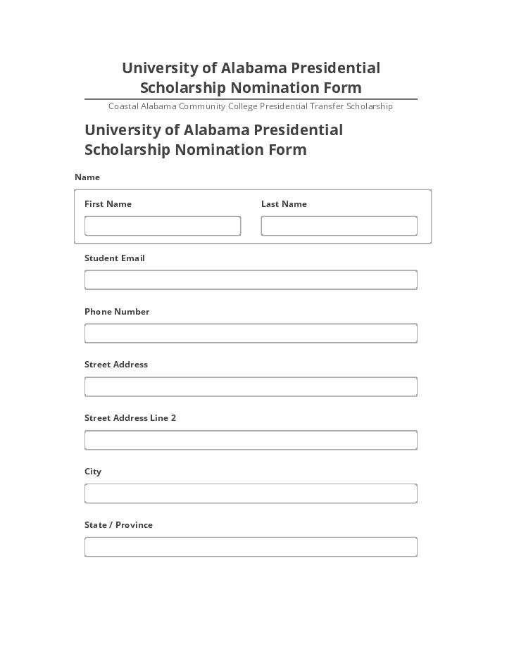 Manage University of Alabama Presidential Scholarship Nomination Form in Microsoft Dynamics